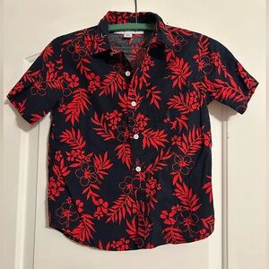 Boys Old Navy Navy Blue Shirt with Red Floral Design